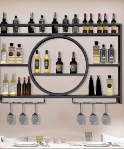 avec Support de Verre à vin Suspendu, étagère à vin Flottante pour Bar, étagère d'affichage pour Bouteilles d'alcool avec Support de Verre à vin Suspendu pour décoration de Bar à d