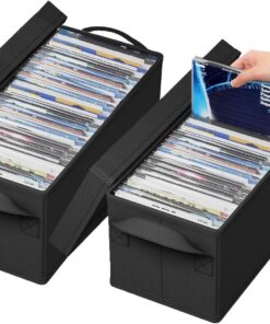 Lot de 2 boîtes de rangement pour DVD, 40 x 20 x 15 cm boîtier de rangement DVD avec couvercle, conteneur pouvant contenir 50 DVD dans des boîtiers standard, 85 DVD dans des étuis fins et 220