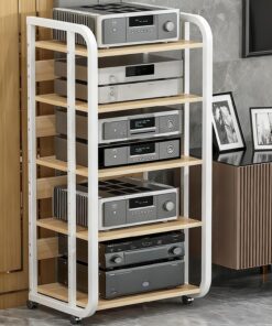 Meuble à CD à Cinq Niveaux, réglable et sur roulettes, idéal pour la Maison et Le Bureau. Design Blanc Moderne, Dimensions : 50 x 42,5 x 110 cm, Parfait pour Les Home cinémas.