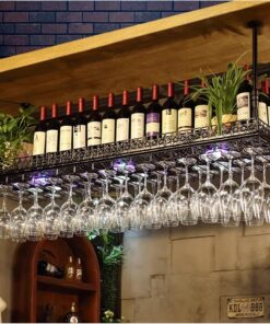 Casier à vin à l'envers Suspendu au Plafond en Fer pour Verres à vin, étagère décorative pour Bars, Restaurants, Cuisines