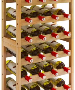 STELLSTAR Etagere Rangement Bouteille De Vin, Design 2 en 1, Stockage Bouteille De Comptoir à 3 Niveaux De 12 Bouteilles, Casier à Vin Autoportant à 6 Niveaux De 24 Bouteilles, Naturel