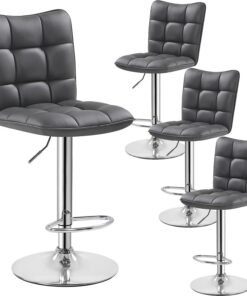 Yaheetech Lot de 4 Tabourets de Bar en Similicuir Réglables en Hauteur Chaises de Bar Assise Pivotante à 360° Tabourets de Cuisine pour Bar Salle à Manger Comptoir 50 × 43,5 × 92,5 cm Gris