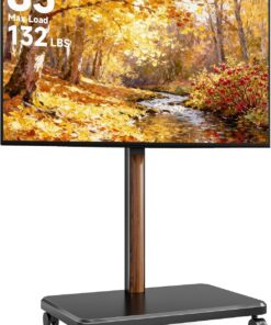 Pegzone Meuble TV mobile avec bois pour écran LCD LED OLED de 32 à 85 pouces jusqu'à 150 kg, support TV roulant réglable pour chambre à coucher, salon, support TV pivotant avec roulettes, VESA max 600