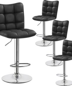 Yaheetech Lot de 4 Tabourets de Bar en Similicuir Réglables en Hauteur Chaises de Bar Assise Pivotante à 360° Tabourets de Cuisine pour Bar Salle à Manger Comptoir 50 × 43,5 × 92,5 cm Noir