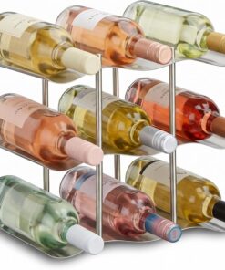 Relaxdays Casier à vin pour 9 bouteilles en inox 3 étages design moderne range-bouteilles HxlxP: 22 x 27 x 16,5 cm, argenté