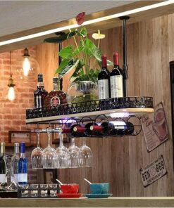 MObyat Casier à vin Suspendu au Plafond avec Support en Verre, étagère pour Amateurs de vin, Meubles de Bar et Salle à Manger Moderne, Support Mural/Support de Verre à vin Suspendu, Haute