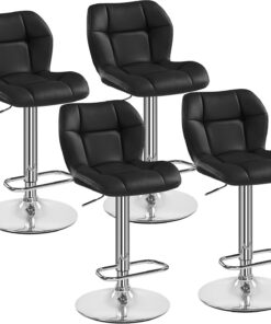 Yaheetech Tabourets de Bar Lot de 4 Réglable Hauteur - Noir | Hauteur Réglable 89-111cm avec Dossier | Charge Max 136kg, Base Métal Stable | Similicuir Hydrofuge | Cuisine, Bar, Salon