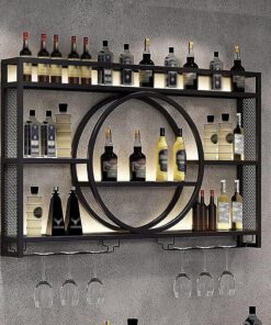 Casier à vin Mural en métal avec Support à Verres Suspendu, Organiseur pour Bars à Domicile, Noir (100 x 15 x 80 cm)