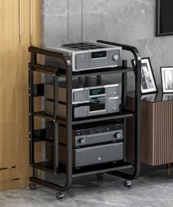 Support Audio, Support multimédia AV, Meuble Audio, étagère Audio-vidéo, Support stéréo, Armoire de Rangement Audio Ouverte avec Roue, Console multimédia Audio Tower pour Salle d'enregistrem