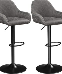 Yaheetech Tabourets de Bar Lot de 2 Pivotant Réglable en Hauteur Rotatif sur 360° Chaises de Bar avec Revêtement en Similicuir Tabourets Hauts avec Repose-Pieds Gris