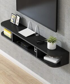 Meuble TV flottant Support TV flottant Étagère TV murale Centre de divertissement Composant d'armoire pour unité de rangement Console audio/vidéo Boîte à câbles Routeur (Couleur : Marron, Ta