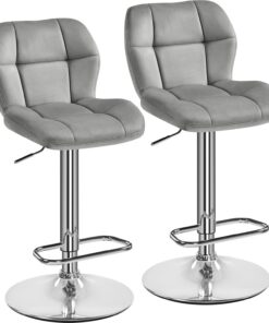 Yaheetech Lot de 2 Tabourets de Bar Réglables en Hauteur Modernes,Chaises de Bar en Velours,Tabouret Haut Pivotant à 360°,Capacité de Charge Maximale 136 kg,44 × 50,5 × 89 cm Gris Clair