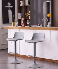 Kidol & Shellder Tabourets de Bar Lot de 2 Gris, Tabouret Comptoir réglable en Hauteur pour Comptoir de Cuisine, Coussin Souple en PU, Rotatif à 360°