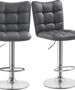 Yaheetech Lot de 2 Tabourets de Bar en Similicuir Réglables en Hauteur Chaises de Bar Assise Pivotante à 360° Tabourets de Cuisine pour Bar Salle à Manger Comptoir 50 × 43,5 × 92,5 cm 2/Gris