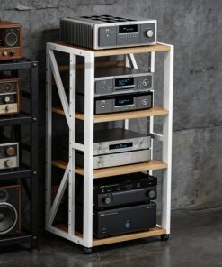 Support multimédia AV avec roulettes – Console stéréo moderne en forme de K à 4 niveaux pour tourne-disque, DVD, TV Box, etc. Design élégant et fonctionnel