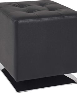 HAKU Tabouret chromé, Noir, Tissu synthétique Aspect Cuir, métal - Dim.: L 40 cm x H 42 cm x P 40 cm, Style: Modern