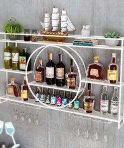 Porte-Bouteilles en métal, Support Mural pour Verres à vin, étagères flottantes pour Bar, étagère d'affichage pour Bouteilles d'alcool avec lumière LED, Mini-Bar, Supports de Range