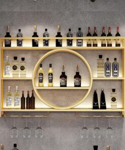 Étagère à vin Murale Flottante avec Support pour Verres et étagère de Rangement multifonctionnelle, Organiseur de Bouteilles de vin en Fer pour Bar à Domicile ou Restaurant Occidental (Noir)