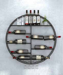 Casier à vin mural avec support à verres à pied et étagère, élégant casier à vin de bar en métal, porte-bouteille de vin en métal avec étagère de rangement multifonctionnelle pour bar à la m