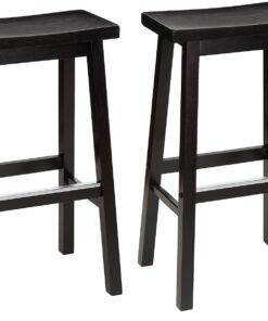 Amazon Basics Lot de 2 tabourets de comptoir de cuisine en bois massif noir, tabouret de bar et de salle à manger, montage facile, moderne, 74 cm de haut