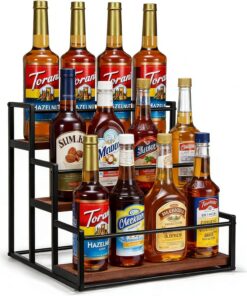 THYGIFTREE Étagère à sirop de café à 3 niveaux pour 12 bouteilles de sirop, support pour station de café, étagères de rangement pour sirop, vin, vinaigrette pour cuisine