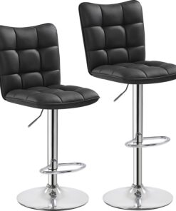 Yaheetech Lot de 2 Tabourets de Bar en Similicuir Réglables en Hauteur Chaises de Bar Assise Pivotante à 360° Tabourets de Cuisine pour Bar Salle à Manger Comptoir 50 × 43,5 × 92,5 cm 2/Noir