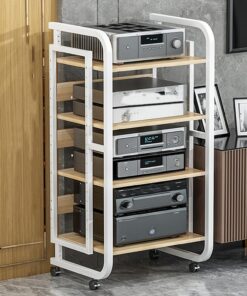 Meuble Hifi à 4/5 niveaux,Support multimédia AV,étagères Stéréo, Meubles pour Audio-vidéo,Console de Tourne-disque,Meuble tourne disque vinyle, pour la maison, le bureau et la salle de loisirs(Wit,50x