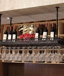 MObyat Casier à vin Suspendu au Plafond avec Support en Verre, étagère pour Amateurs de vin, Meubles de Bar et casier à vin, Meubles de Bar à Domicile, Support Mural pour Verres à Pied en