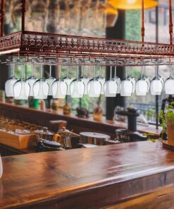 Casier à vin de Plafond avec Perche, casier à vin Rond Industriel Suspendu, casier à vin inversé avec Support pour Verres à vin, casier à vin pour Bar, Restaurant, Cuisine, cuivre (Taille :