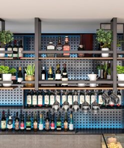 Étagère à vin Suspendue au Plafond, étagère décorative, étagère à Verres à vin, étagères flottantes à 2 Couches, Support pour Bouteille de vin pour Bar, café, Cuisine, Support de r