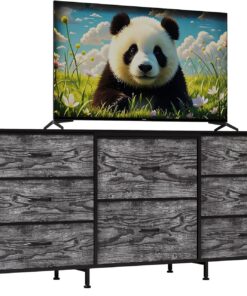 GarveeHome Meuble TV 8 Tiroirs - Cadre Métallique Et Panneau en Bois Durable, Meuble TV Et Boîte De Rangement, Assemblage Rapide en 20 Min, 160x69x36 cm