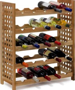 Relaxdays 10019278 Étagère à vin casier à vin Rangement range-bouteilles horizontal pour 25 bouteilles 5 par étage en bois de noyer 5 niveaux 73 x 63 x 25 cm Naturelle