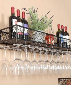 Casier à vin Mural avec Support en Verre, Porte-Bouteille en métal, étagères flottantes pour Bar, Organisateur de Bouteilles de vin, présentoir de Rangement Multifonctionnel pour l