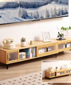 Meuble TV a Longueur Réglable pour Téléviseurs de 32 a 65", Meuble de Rangement pour Console Centrale D'équipement Multimédia de Divertissement en Bambou (Size : Natural)