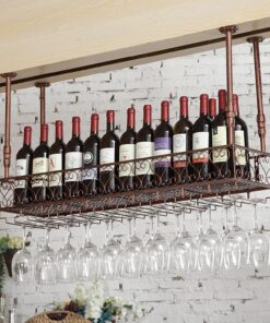 Porte-Verres à vin Suspendu - Porte-Bouteilles à vin Mural Porte-Plantes à Suspendre au Plafond Support de décoration de vin en métal de Style européen pour Bar, Cuisine, Chambre à