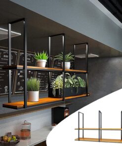 Casier à vin Suspendu avec étagère, Support de Rangement Vintage en Fer forgé pour Bar de Cuisine, Support Mural pour Plantes en Bois Massif pour décoration de Salon