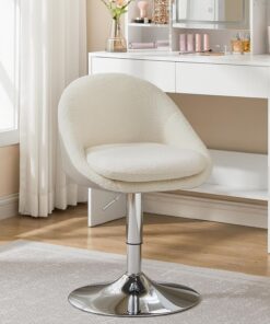 VASAGLE Chaise Réglable, Chaise de Coiffeuse, Fauteuil de Bureau Pivotant, Tabouret de Bar avec Dossier et Socle, en Acier, pour Bar, Bureau, Coiffeuse, Salle à Manger, Blanc Crème LJB100W01