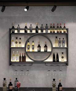 Casier à vin Mural en métal avec Porte-Verres pour Bars, Restaurants et Maisons, Noir