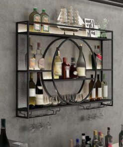 Étagère à vin Flottante à 3 Niveaux en métal de Style Industriel pour Bar, Cuisine, Restaurant, Maison (Taille : 100 x 15 x 80 cm, Couleur : Noir)
