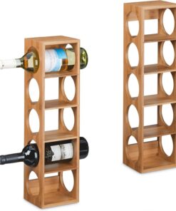 Relaxdays Étagère à vin pour 5 Bouteilles, Lot de 2, en Bambou, HxLxP : 53x14x12 cm, à Poser, Cuisine et Bar, Nature