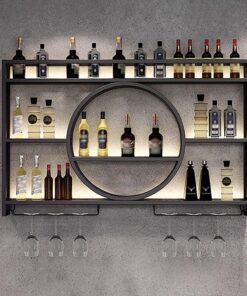 Étagère à vin Murale en Fer de Style Industriel avec étagère à Liqueur légère Étagères flottantes pour présentoir à vin et Verre à vin Rouge Parfait pour Le Bar à la Maison Noir 10