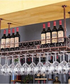 MObyat Casier à vin suspendu au plafond avec support en verre, support de bar en fer forgé, support de verre à vin à l'envers, casier à vin suspendu pour armoire à vin, support de rangeme