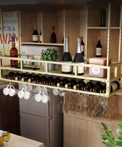 Casier à vin Moderne à Double Couche, Support à Verres à vin avec Crochets pour Tasses, casiers à vin muraux pour Bar, casier à vin Suspendu, Convient comme Porte-Serviettes de sal