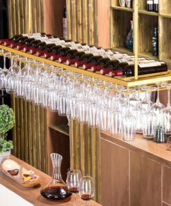 Casier à vin inversé, Support de décoration de Plafond pour Bar, Restaurant, Cuisine, Support de Verre à vin Suspendu en Fer de Style Simple, Hauteur et Largeur réglables, doré