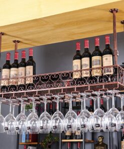 Porte-Bouteilles et Verres à vin, Support de Bouteille de vin Suspendu Vintage, étagère de décoration de Plafond en Fer, pour Bars, Restaurants, etc. Casiers à vin inversés