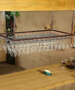 Bouteille de vin/Porte-Verre à vin étagère étagère en Fer Support de Porte-Bagages de Toit Suspendu décor à la Maison pour Bar et Cuisine, 120X35Cm