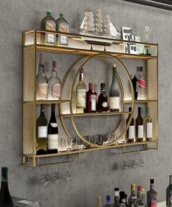 Étagère à vin Flottante à 3 Niveaux en métal de Style Industriel pour Bar, Cuisine, Restaurant (Taille : 39,4 x 5,9 x 31,5 Pouces, Couleur : doré)