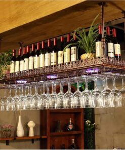Casier à vin à l'envers Suspendu au Plafond en Fer pour Verres à vin, étagère décorative pour Bars, Restaurants, Cuisines