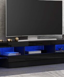 XJBTBA Meuble TV Avant LED RVB, Meuble TV de 160 cm, avec Rangement pour Salon de Divertissement (Noir)
