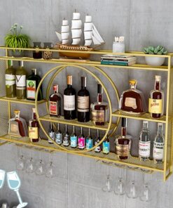 Porte-Bouteilles en métal, Support Mural pour Verres à vin, étagères flottantes pour Bar, étagère d'affichage pour Bouteilles d'alcool avec lumière LED, Mini-Bar, Supports de Range